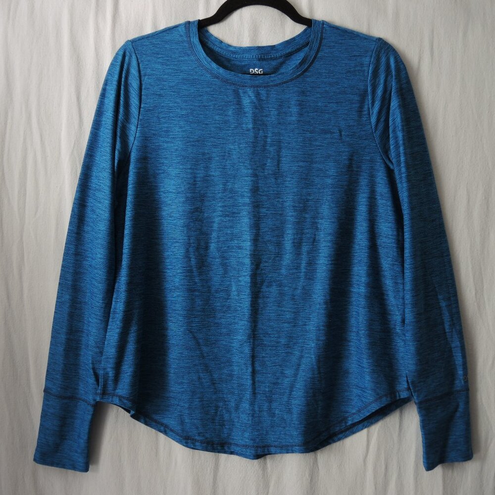 DSG Athletic Crew Neck Top Marled Teal Color Rounded Hemline Size Medium